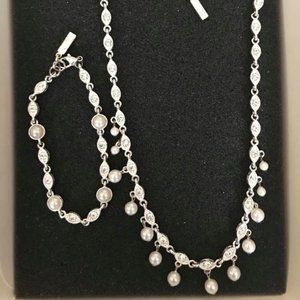 Napier Faux Pearl & Diamond Necklace & Bracelet